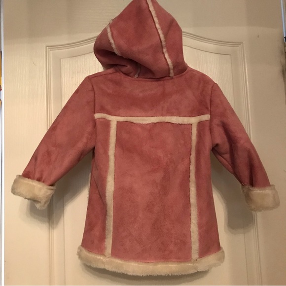 Pink hooded faux shearling coat (size 2) - Picture 2 of 7